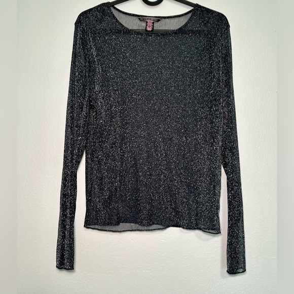 VICTORIA'S SECRET MESH SHINE TEE SHIRT LONG SLEEVE BLACK METALLIC XS/S - Picture 5 of 6